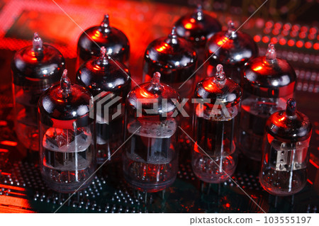 Electronic vacuum tube on circuit board Electronic vacuum tube on circuit board 103555197