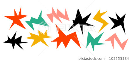 Colorful sharp irregular shapes set. Abstract geometric edgy elements collection. Asymmetry angular forms for banners, collages, posters, stickers. Design bundle vector. Colorful sharp irregular shapes set. Abstract geometric edgy elements collection. Asymmetry angular forms for banners, collages, posters, stickers. Design bundle vector. 103555384