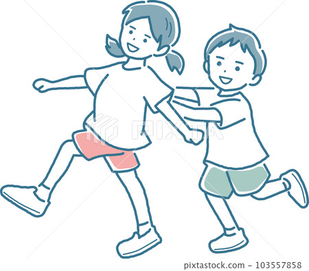 Brothers having fun while walking Whole body 103557858