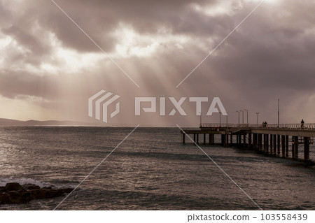 Photograph of the jetty on a foggy morning in Lorne on the Great Ocean Road in Australia 103558439