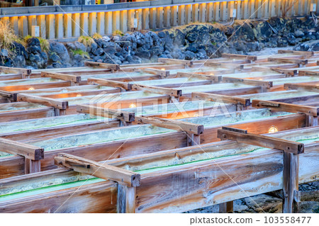 Kusatsu Onsen Yubatake in Spring, Kusatsu Town, Gunma Prefecture, Illuminated Kusatsu Onsen Yubatake in Spring, Kusatsu Town, Gunma Prefecture, Illuminated 103558477