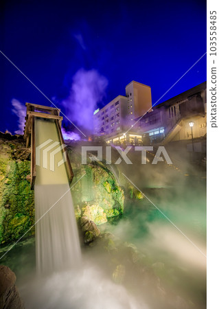 Kusatsu Onsen Yubatake in Spring, Kusatsu Town, Gunma Prefecture, Illuminated Kusatsu Onsen Yubatake in Spring, Kusatsu Town, Gunma Prefecture, Illuminated 103558485