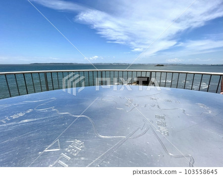 Futtsu Cape_Tokyo Bay side viewed from the Meiji Centenary Memorial Observatory_With location plate 103558645