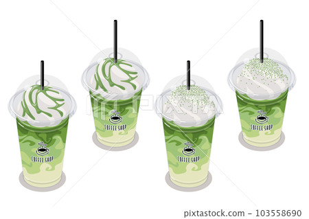 外賣抹茶拿鐵的等距矢量圖解 103558690