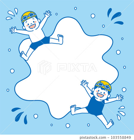 游泳游泳學校兒童插畫背景方形簡約 103558849