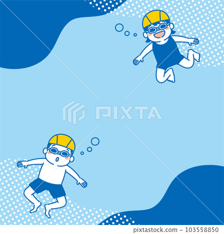 游泳潛水兒童插畫背景方形簡約 103558850
