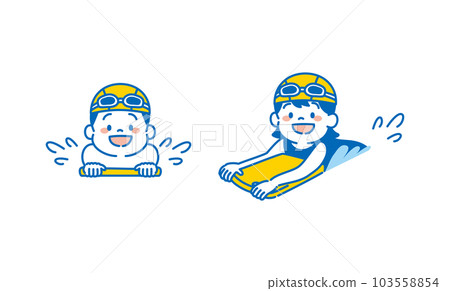 Swimming Illustration of a child swimming on a kick board Simple 103558854