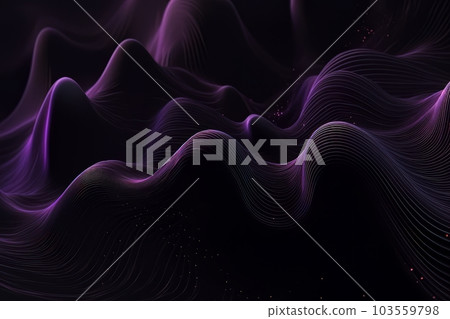 Network technology. Futuristic tech black background and purple waves Low poly 3d wire illustration AI 103559798