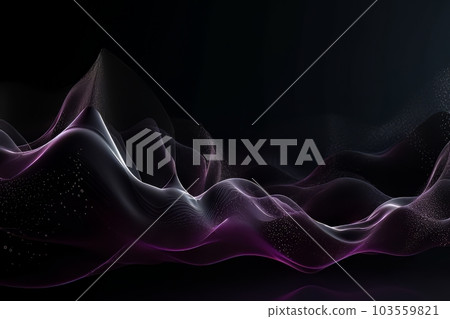Network technology. Futuristic tech black background and purple waves Low poly 3d wire illustration AI 103559821