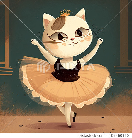 Dress up cat in ballet suit post in the room studio isolated plain background. 103560360