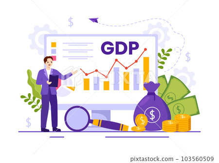 GDP or Gross Domestic Product Vector Illustration with Economic Growth Column and Market Productivity Chart in Flat Cartoon Hand Drawn Templates 103560509