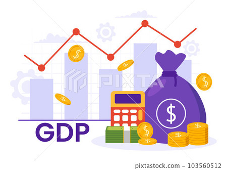 GDP or Gross Domestic Product Vector Illustration with Economic Growth Column and Market Productivity Chart in Flat Cartoon Hand Drawn Templates 103560512
