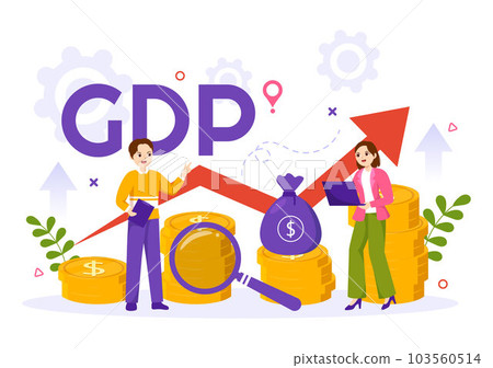 GDP or Gross Domestic Product Vector Illustration with Economic Growth Column and Market Productivity Chart in Flat Cartoon Hand Drawn Templates 103560514