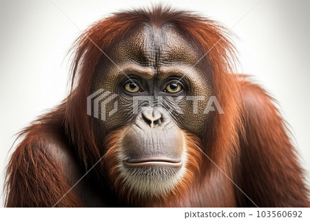 Close up of Orangutan white background. Generative AI AIG16. 103560692