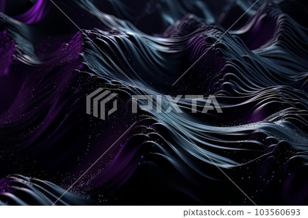 Network technology. Futuristic tech black background and purple waves Low poly 3d wire illustration AI 103560693