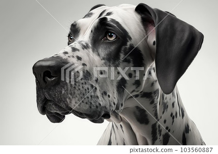 Close up of Great Dane dog white background. Generative AI AIG16. 103560887