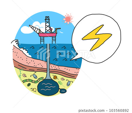 A platform drilling from the seafloor for oil fields made from ancient plankton Illustration material 103560892