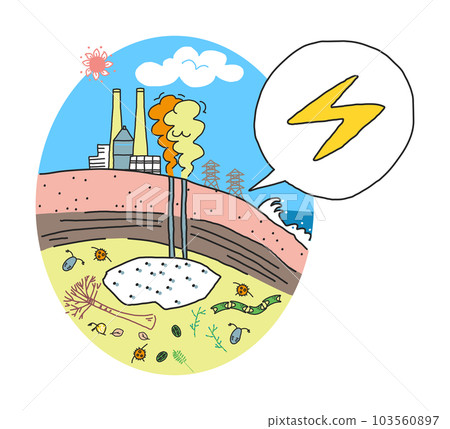 A power plant that excavates and generates electricity from methane hydrate made from ancient plankton Illustration material 103560897