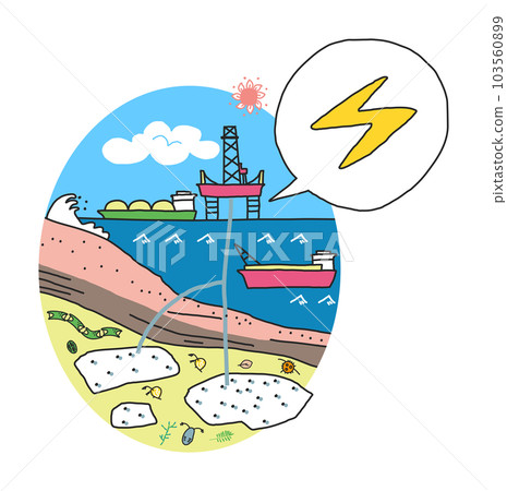A platform and a large ship that mine methane hydrate made from ancient plankton from the seafloor Illus 103560899