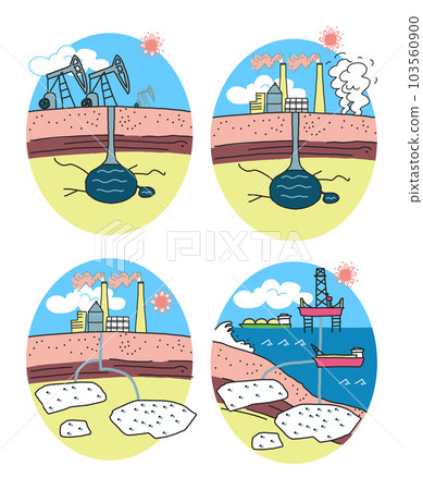 化石燃料開採地點,包括海洋,如石油和甲烷水合物開採使用設置插圖材料 化石燃料開採地點,包括海洋,如石油和甲烷水合物開採使用設置插圖材料 103560900