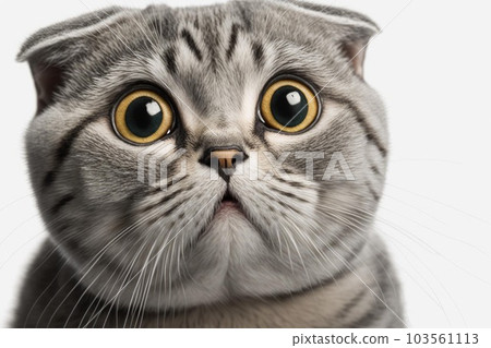 Close up of Scottish fold cat white background. Generative AI AIG16. Close up of Scottish fold cat white background. Generative AI AIG16. 103561113