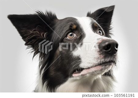 Close up of Border Collie dog with white background very high quality. Generative AI AIG16 103561191