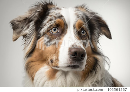 Close up of Australian Shepherd dog with white background very high quality. Generative AI AIG16 Close up of Australian Shepherd dog with white background very high quality. Generative AI AIG16 103561267