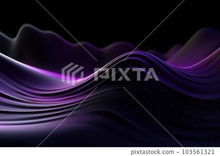 Network technology. Futuristic tech black background and purple waves Low poly 3d wire illustration AI 103561321