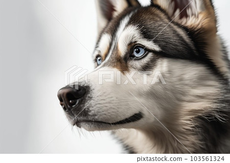 Close up of Siberian Husky dog white background. Generative AI AIG16. 103561324