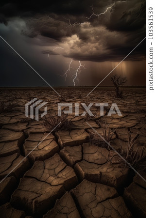 Cracked ground in stormy weather with dramatic sky AI Cracked ground in stormy weather with dramatic sky AI 103561539