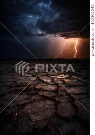 Cracked ground in stormy weather with dramatic sky AI Cracked ground in stormy weather with dramatic sky AI 103561546