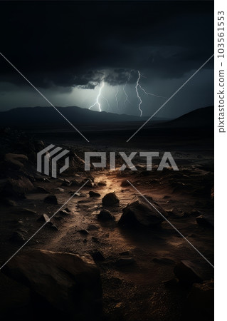 Cracked ground in stormy weather with dramatic sky AI Cracked ground in stormy weather with dramatic sky AI 103561553