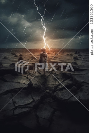 Girl and panoramic landscape due to drought and weather before rain AI Girl and panoramic landscape due to drought and weather before rain AI 103561560