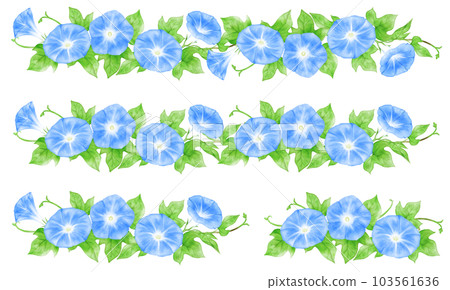 模擬水彩風格牽牛花（淡藍色）裝飾格線組 103561636