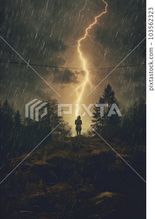 Man and panoramic landscape due to drought and weather before rain AI Man and panoramic landscape due to drought and weather before rain AI 103562323