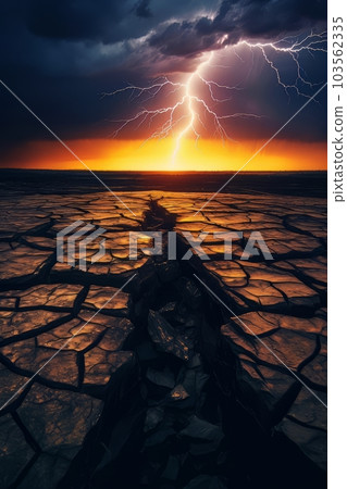 Cracked ground in stormy weather with dramatic sky AI Cracked ground in stormy weather with dramatic sky AI 103562335