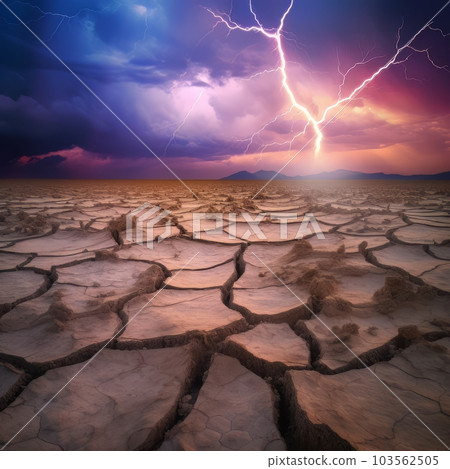 Cracked ground in stormy weather with dramatic sky AI Cracked ground in stormy weather with dramatic sky AI 103562505