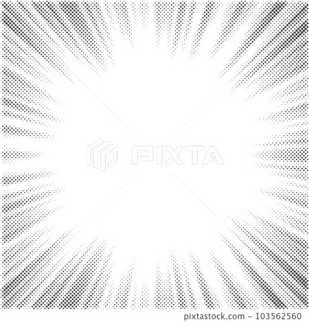 Radial halftone lines background. Comic manga dotted pattern. Cartoon zoom effect with sunrays or bang burst. Vector. 103562560