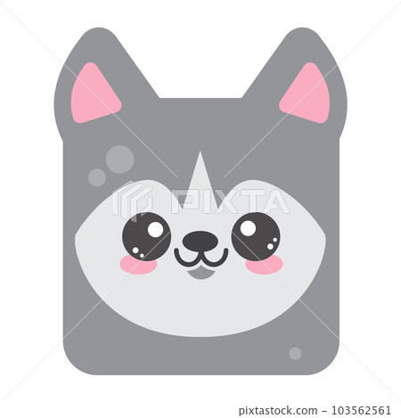 Cute square wolf face. Cartoon head of animal character. Minimal simple design. Vector illustration 103562561