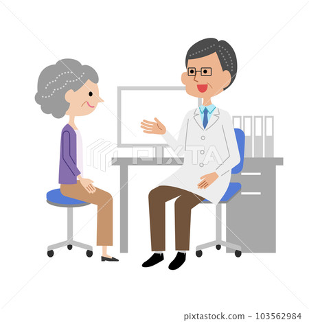 在檢查室接受男醫生解釋的高級婦女 103562984