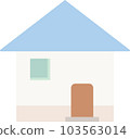 A simple house with a blue triangular roof 103563014