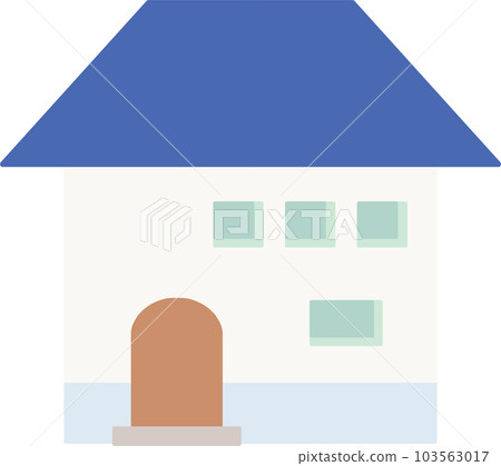 A simple house with a blue trapezoidal roof 103563017