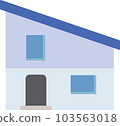 A simple house with a blue shed roof 103563018