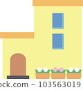 simple house with flower pots 103563019