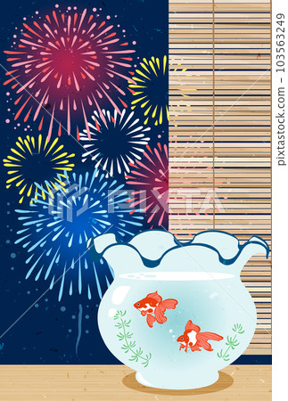 日本紙式仲夏夜煙花匯演風景夏季問候明信片垂直 日本紙式仲夏夜煙花匯演風景夏季問候明信片垂直 103563249