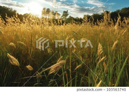A field of tall grass in the sunshine 103563740
