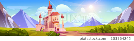 Fairy tale castle on summer mountain landscape 103564245