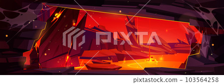 Volcano lava hell rock cave view fantasy game 103564258