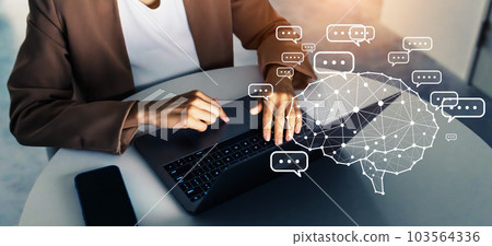 Foreign engineer using PC in office and interactive AI image 103564336