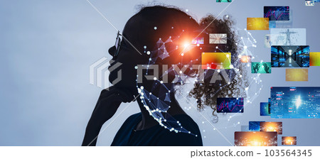 Thinking woman and video content image 103564345